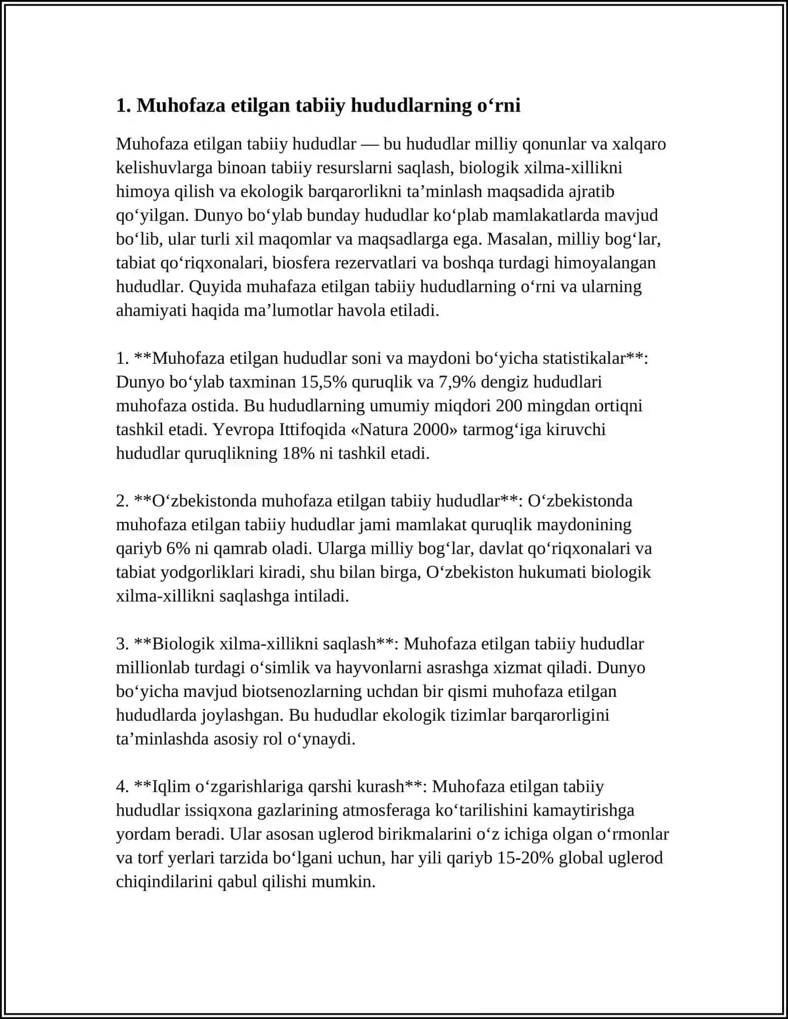 Muhofaza etilgan tabiiy hududlarning o‘rni 4