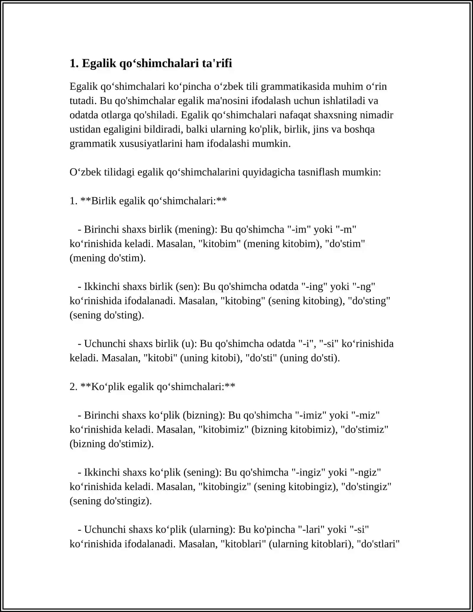 OʻZBEK TILSHUNOSLIGIDA EGALIK QOʻSHIMCHALARI TASNIFI 4