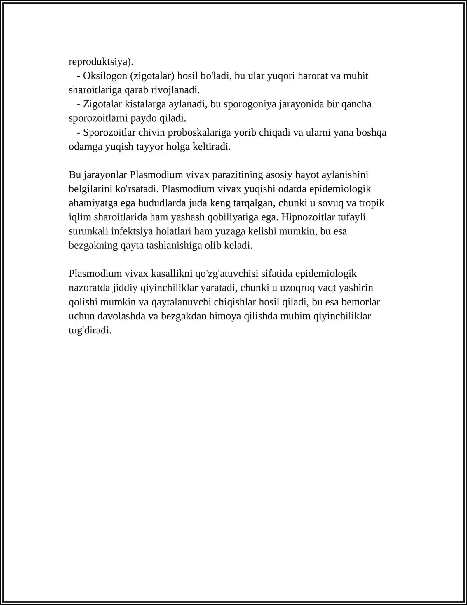 PLASMODIUM VIVAX RIVOJLANISH SIKLI 4