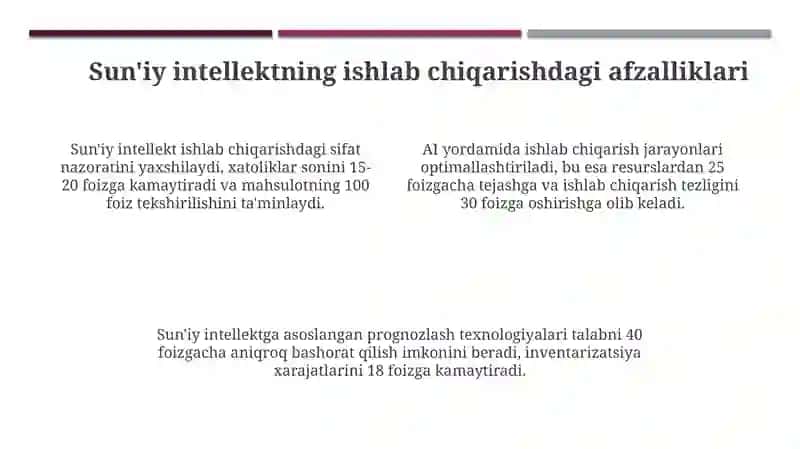Suniy intellektning ishlab chiqarishdagi o'rni 4