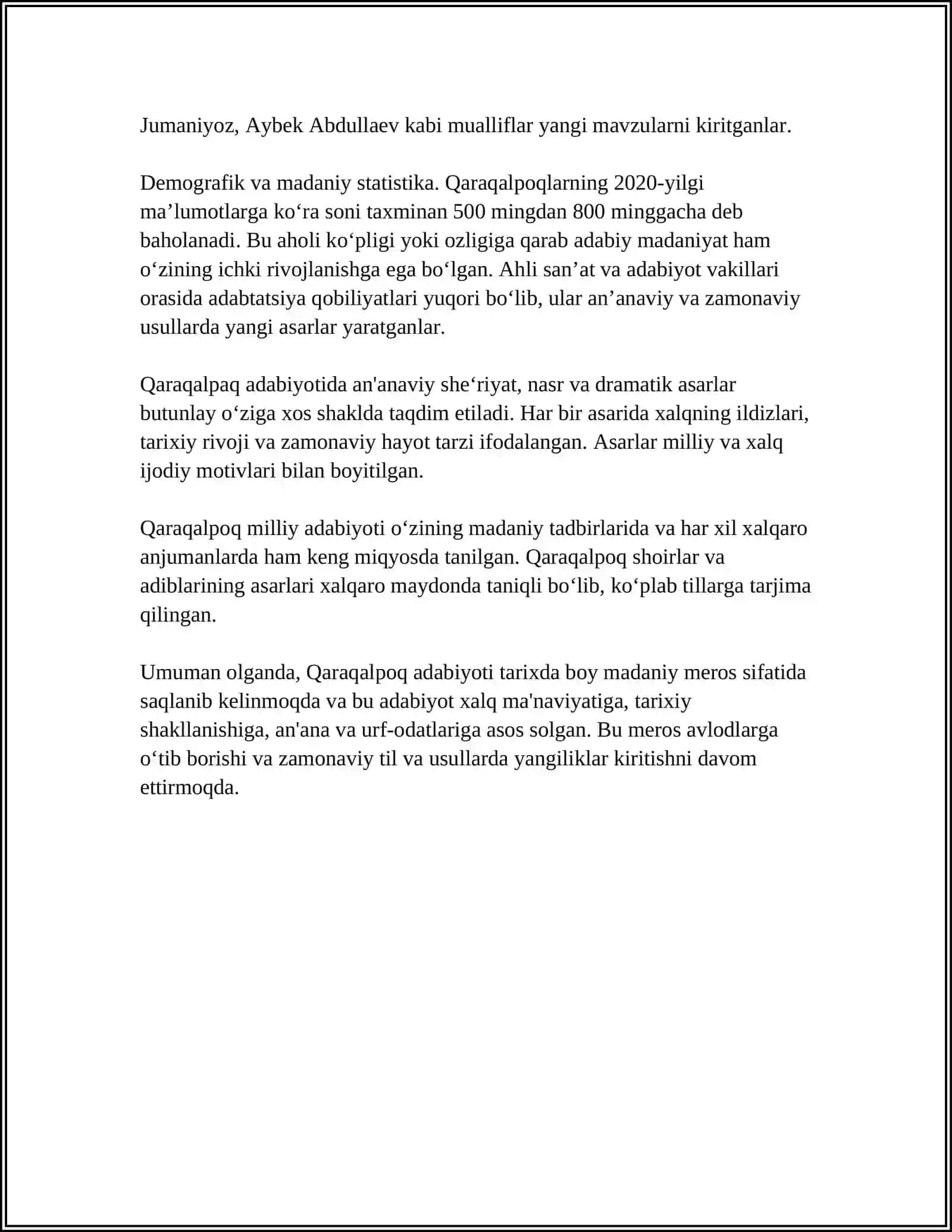 REFERAT Mavzu: QARAQALPAQ MEMLEKETLIK UNIVERSITETI QAZAQ FILOLOGYASI 4