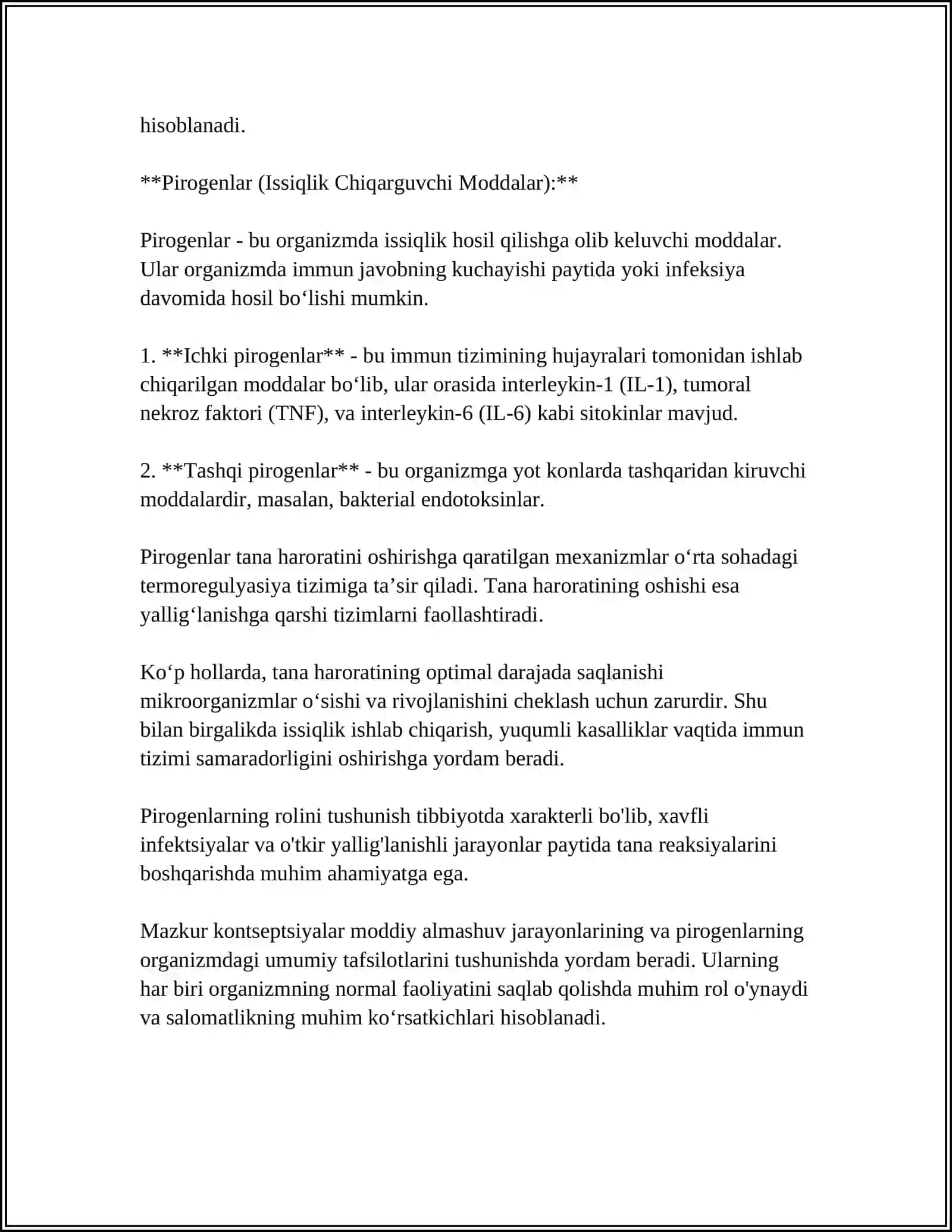 PIROGEN MODDALAR TERMOREGULYATSIYADAGI AHAMIYATI 4