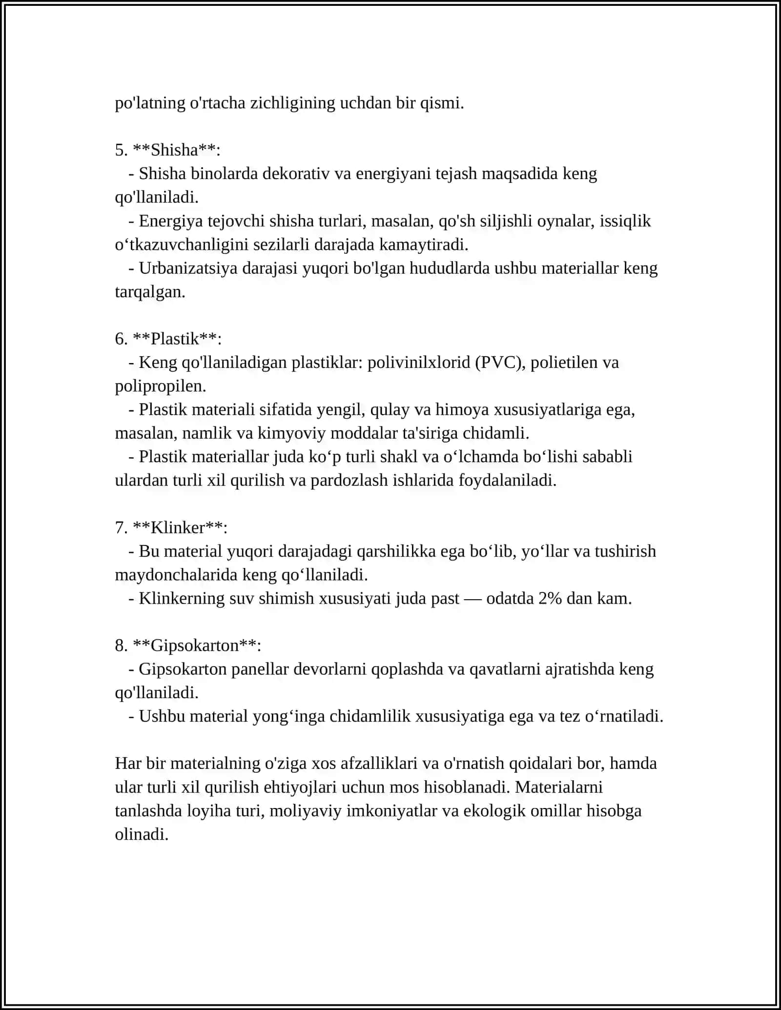 QURILISH MATERIALLARI TURLARI 4