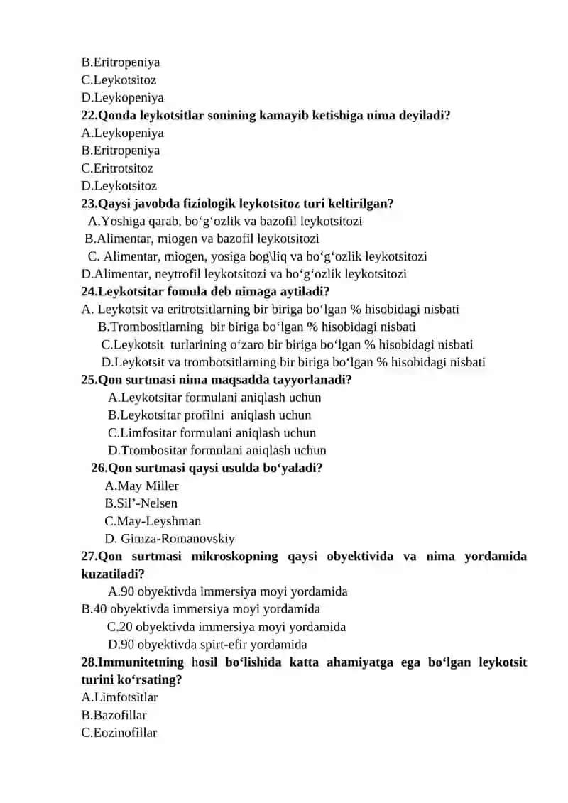 Hayvonlar fiziologiyasi fanidan yakuniy nazorat savollari va javoblari 4