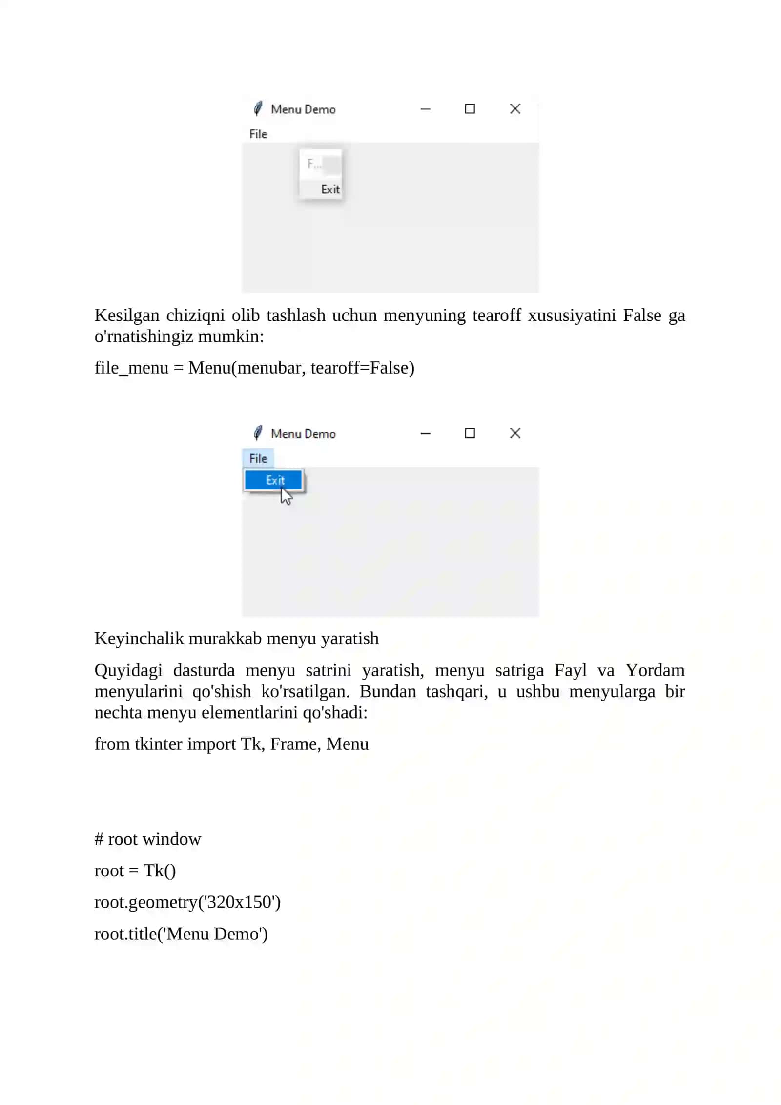 Tkinter Menu 4