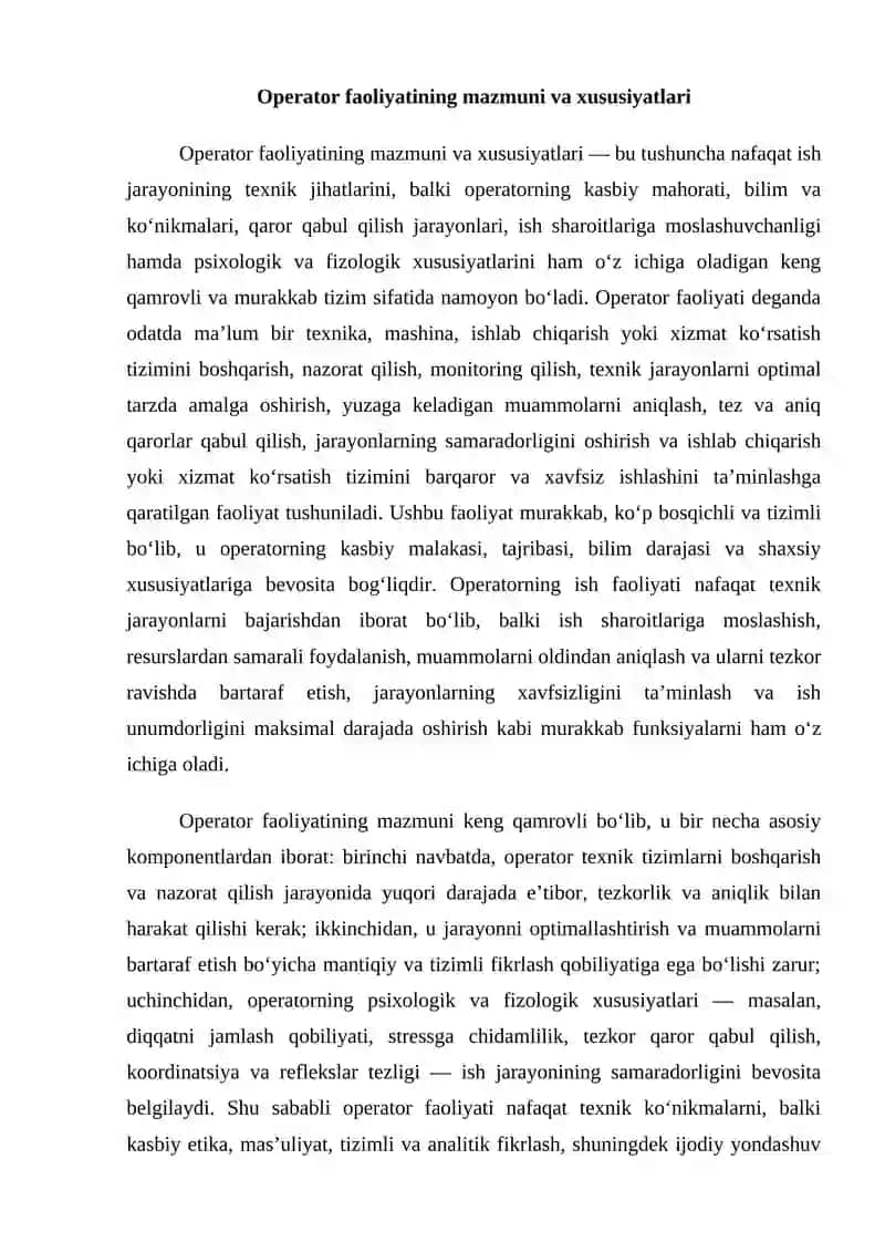 Operator faoliyatini tahlil qilish, o’rganish metodlari 4