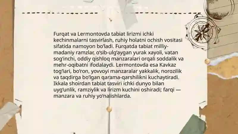 Furqat va Lermontov sheʼriyatida lirizm 4