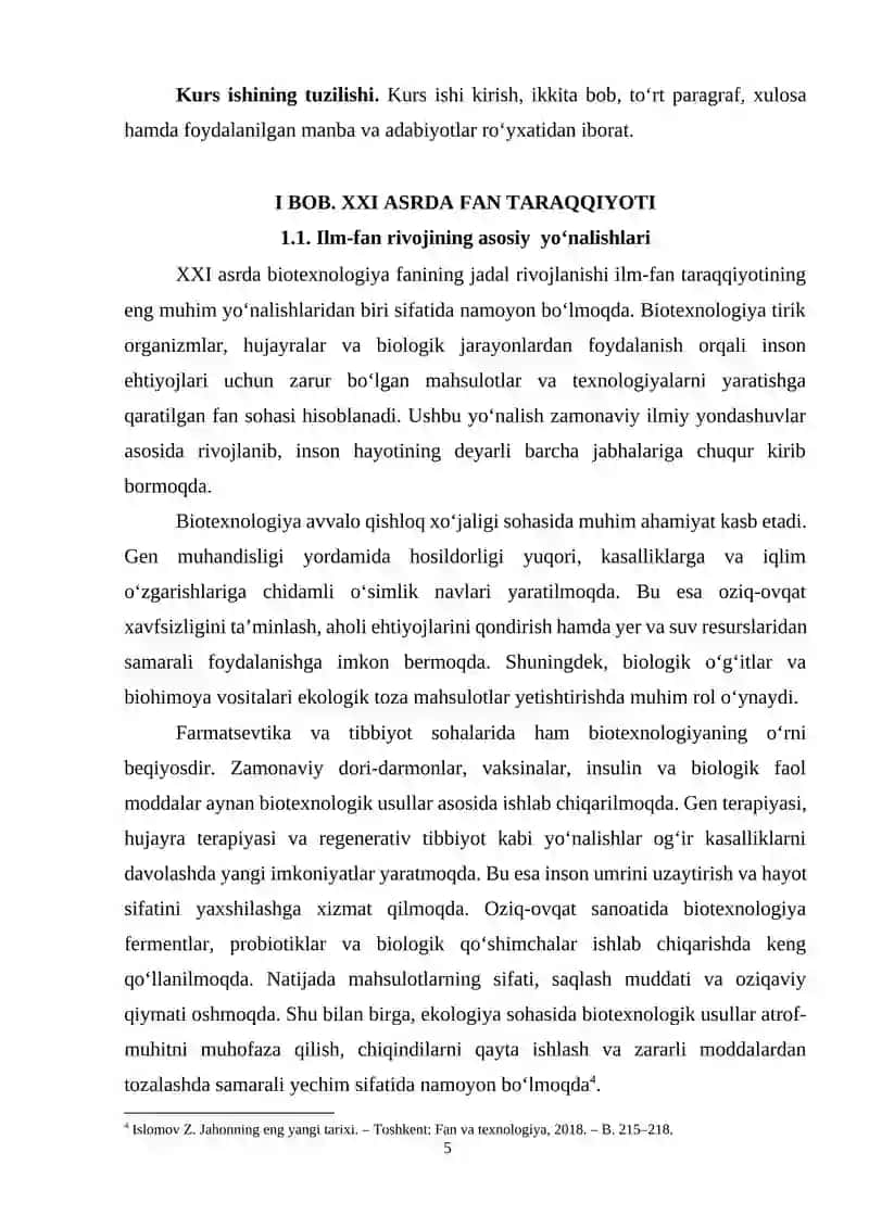 XXI asrda fan va texnika kurs ishi 4