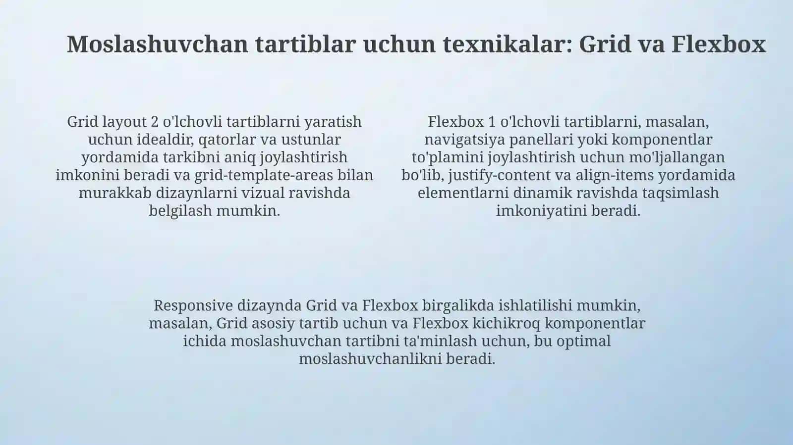 Moslashuvchan dizayn asoslari va Media so'rovlari 4