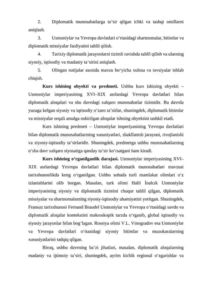 Usmoniylar imperiyasining Yevropa davlatlari bilandiplomatik munosabatlari (XVI-XIX asrlar) 4
