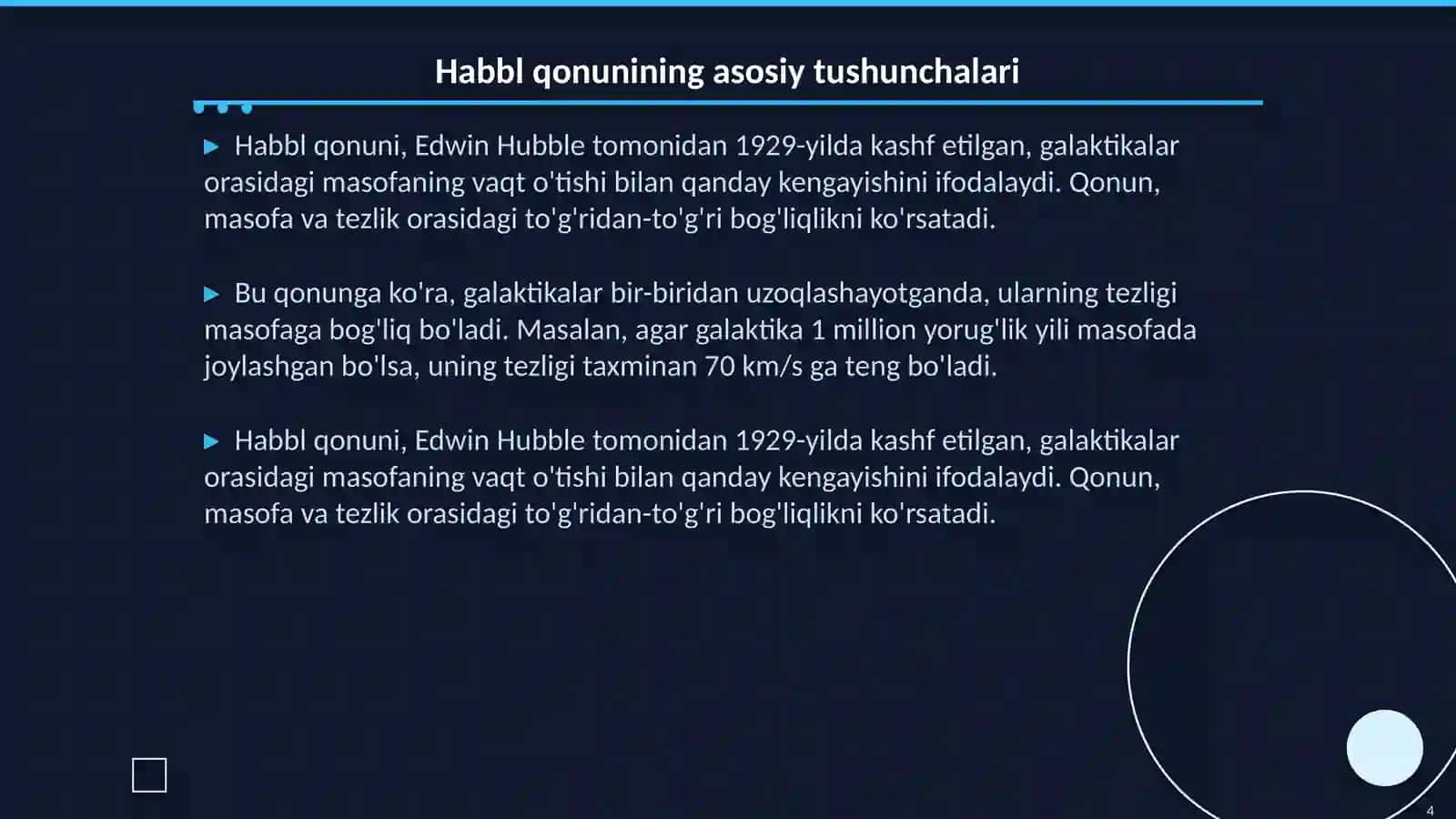 Kosmosning kengayishi.Habbl qonuni 4