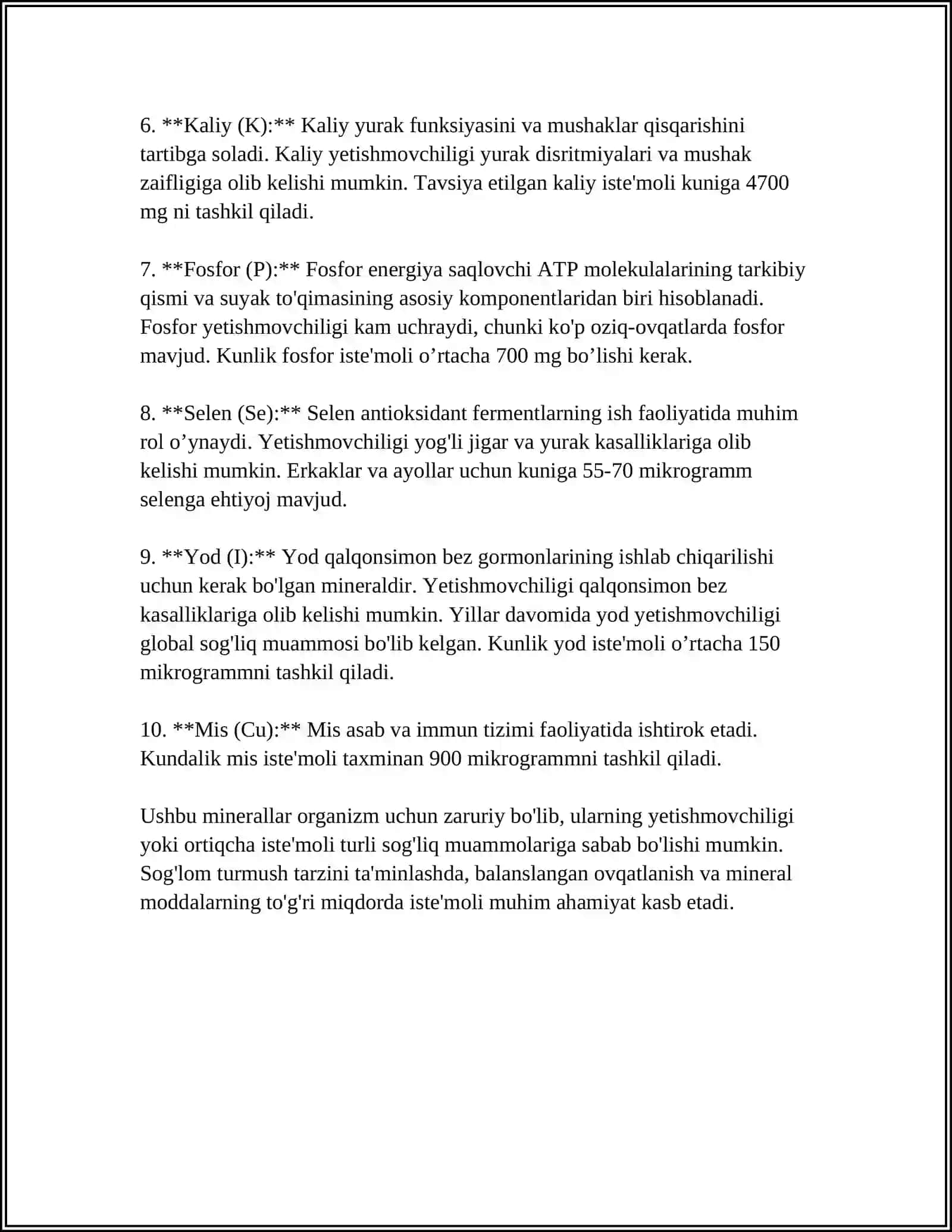 INSON ORGANIZMIDA MINERAL MODDALARNING AHAMIYATI 4