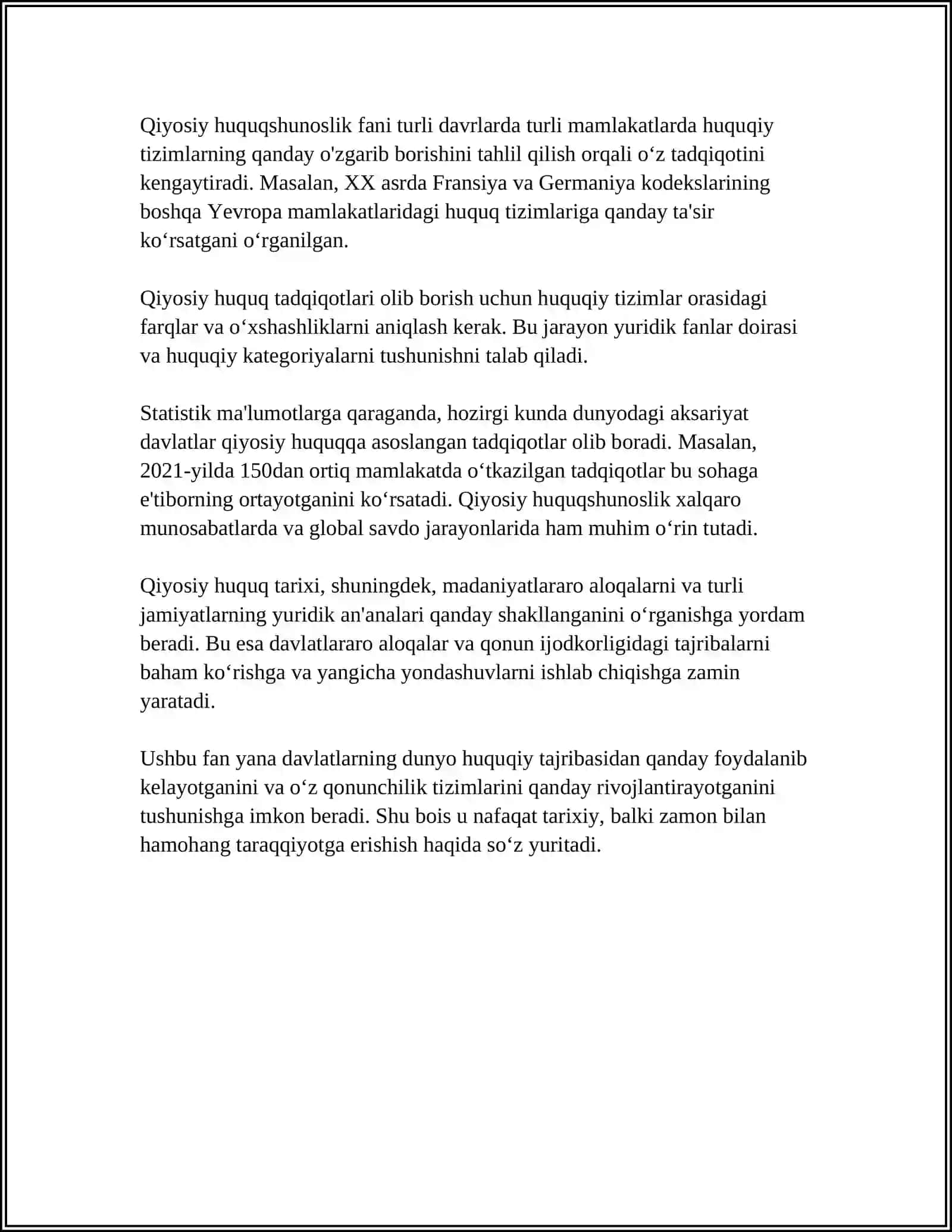 MUSTAQIL ISH Mavzu: QIYOSIY HUQUQNI TAXLILI 4