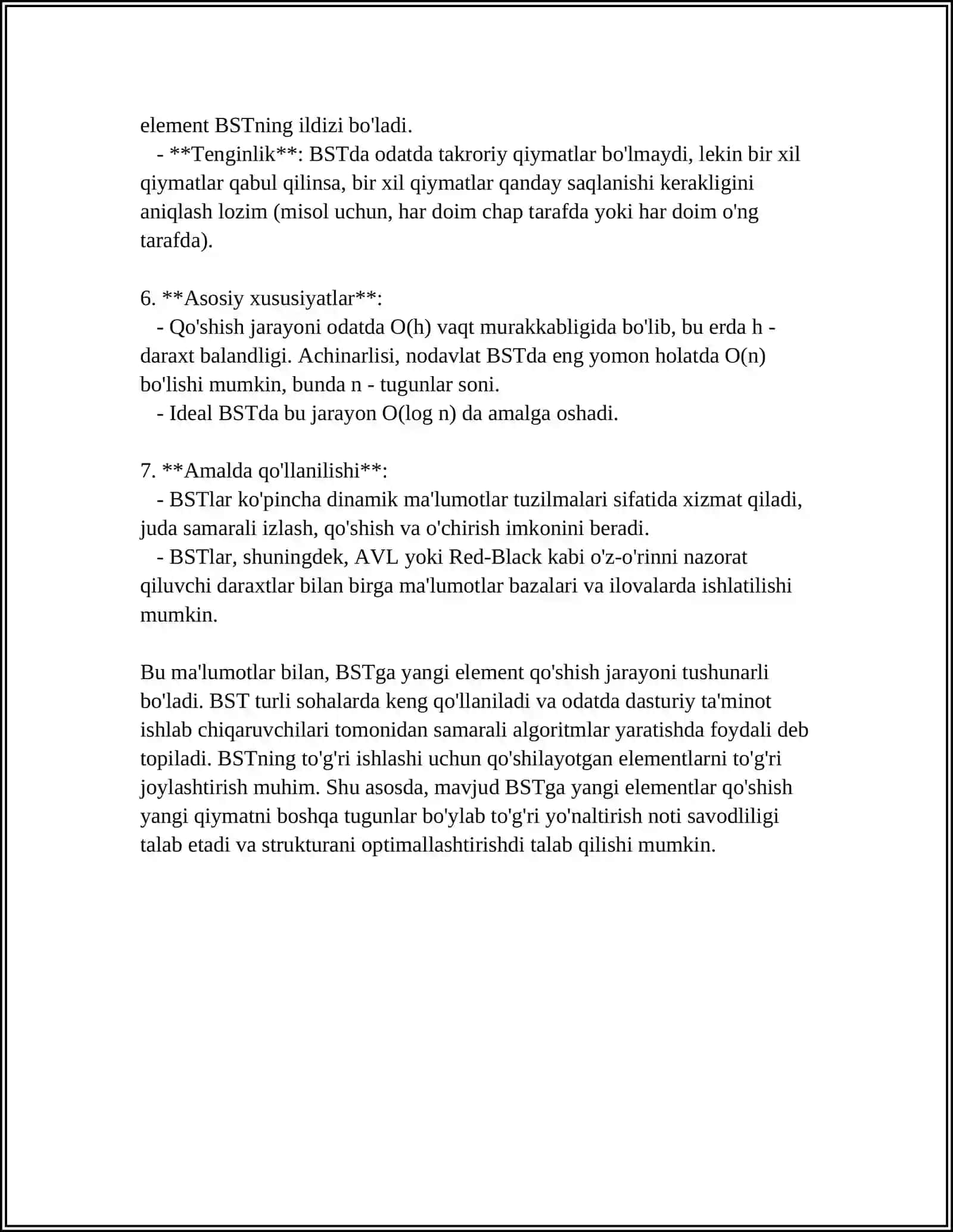 BINAR DARAXTGA ELEMENT QOSHISH ELEMENT QOSHISH VA QIDIRUV ALGARITMLARI 4