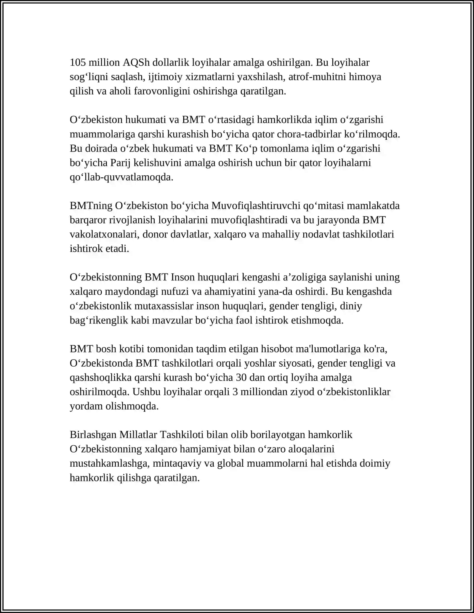 O'ZBEKISTONNING XALQARO TASHKILOTLAR BILAN HAMKORLIK ALOQALARI 4