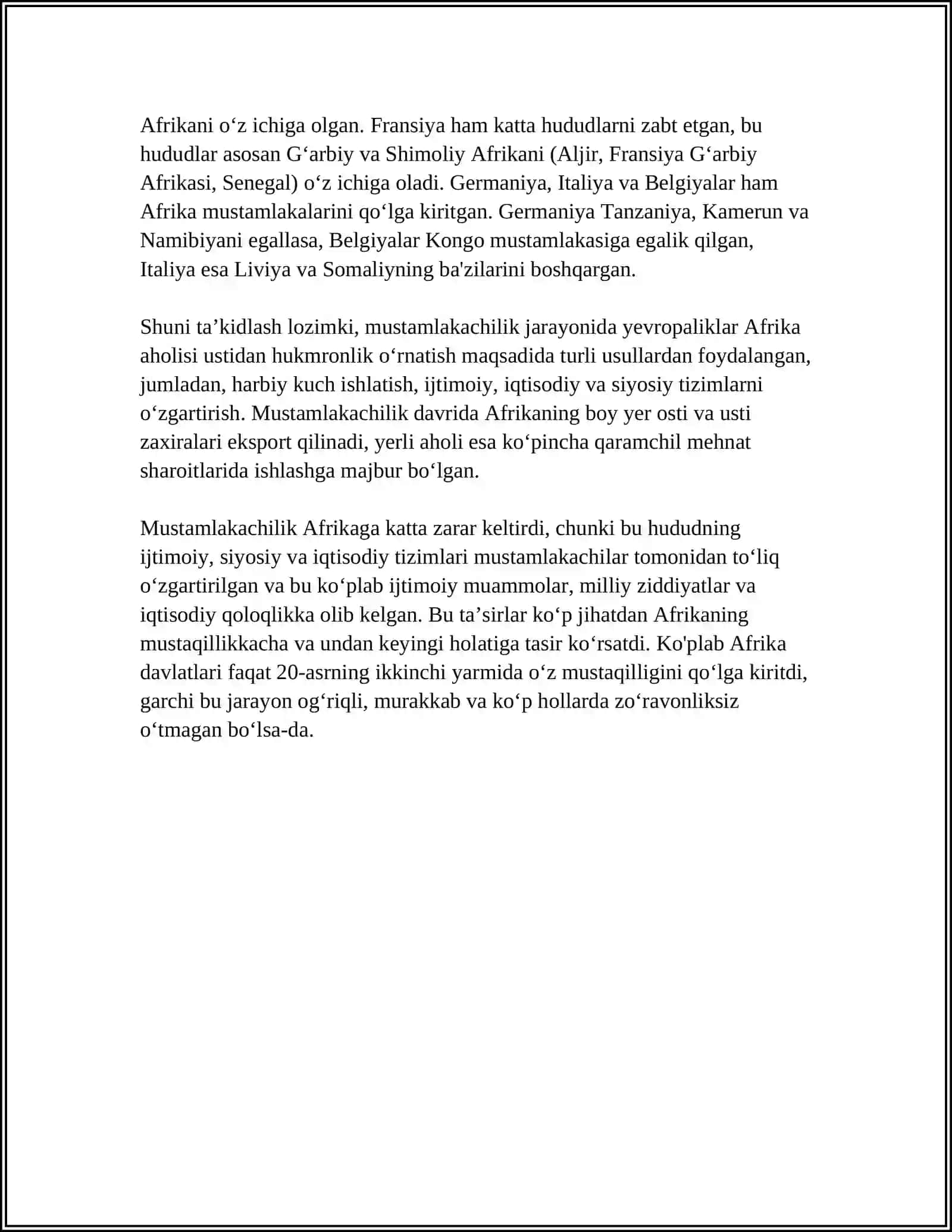 AFRIKA MUSTAMLAKACHILIGI MAVZUSIDA SLAYD TAYYORLASH 4