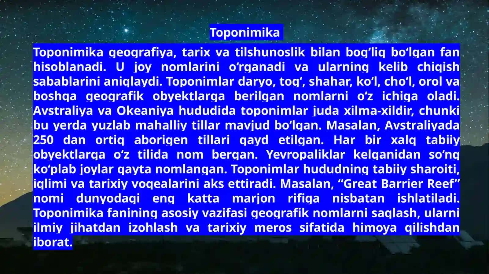 Avstraliya va Okeaniya toponimlari 4