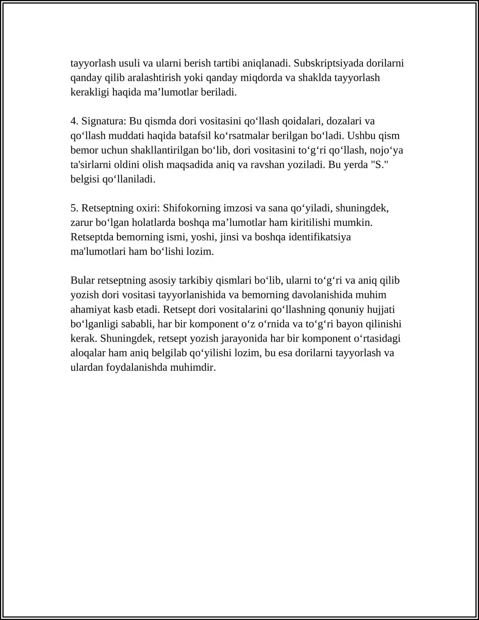 RETSEPT VA UNING TUZILISHI 4