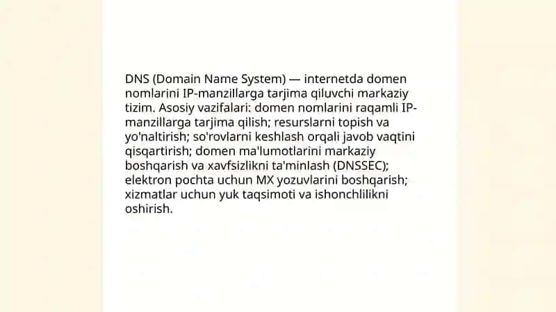 Intemet tarmog'i va DNS xizmati 4