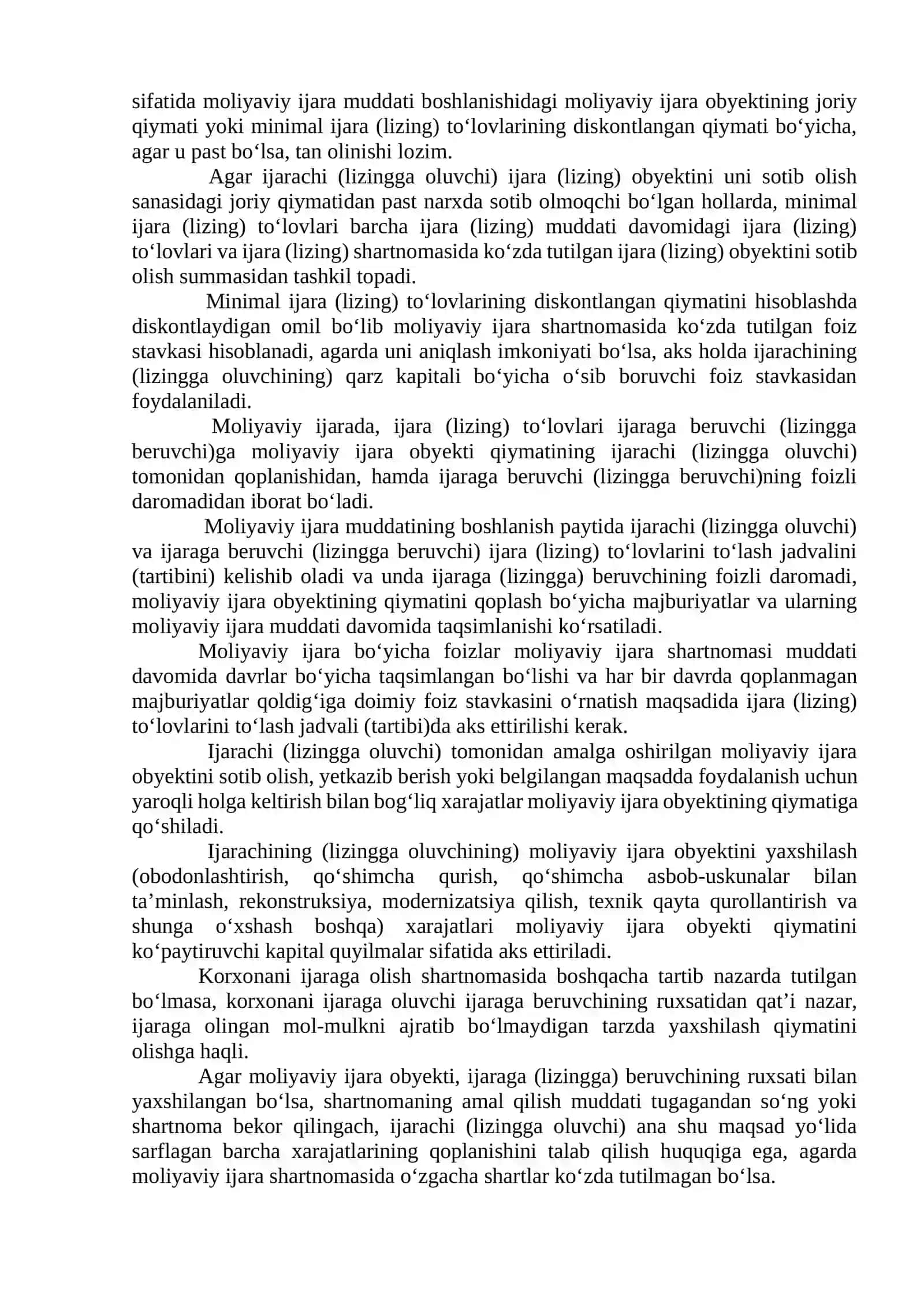 O‘zbekiston Respublikasi buxgalteriya hisobining milliy standarti (6-sonli BHMS) “Ijara hisobi” 4