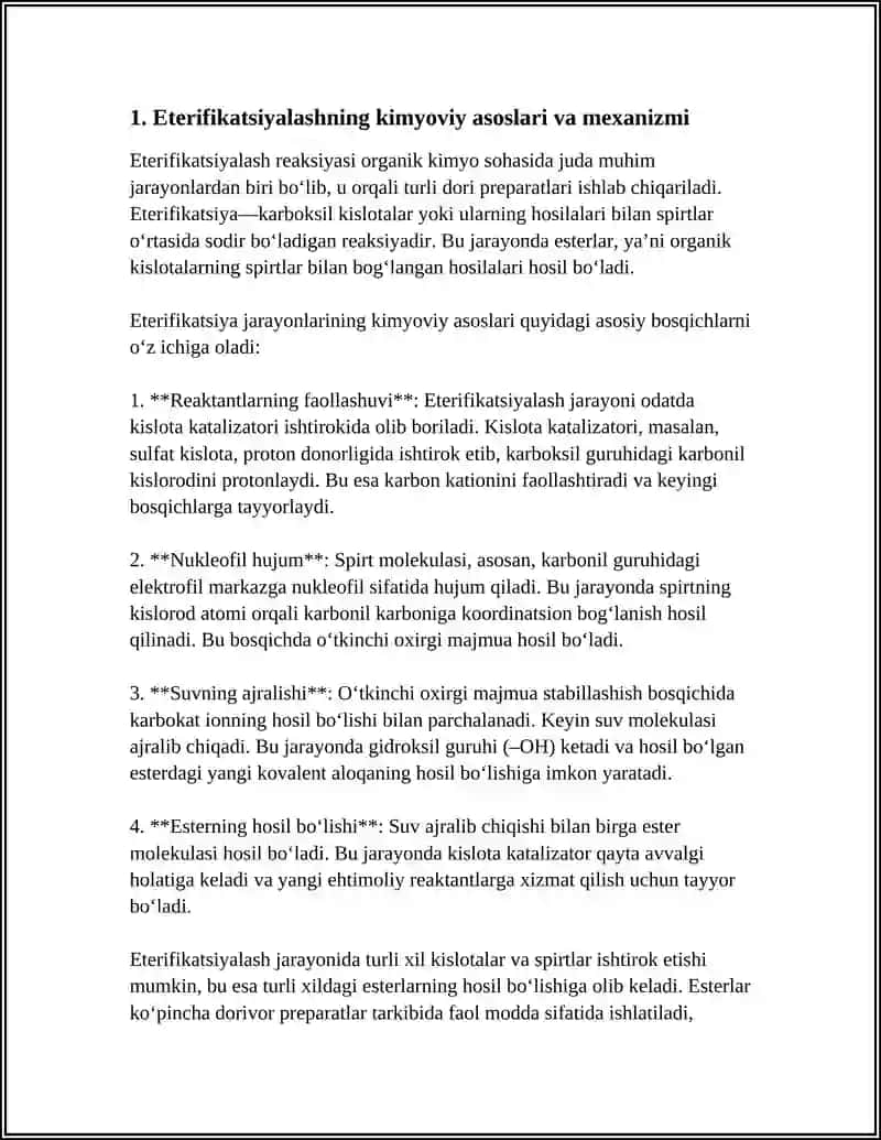 ETERIFIKASIYALASH JARAYONLARI ASOSIDA OLINADIGAN DORI PREPARATLARI 4