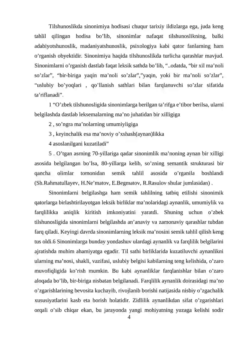 O‘ZBEK TILSHUNOSLIGIDA SINONIMIYA HODISASINING O‘RGANILISHI. 4