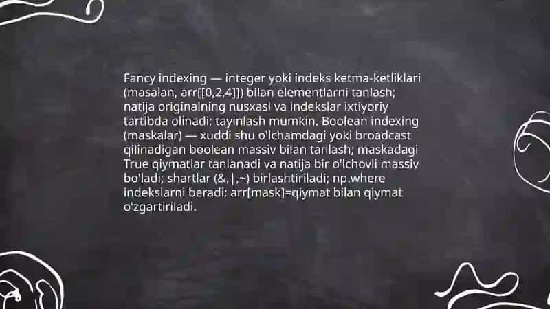 Python dasturlash tilida Numpy kutubxonasi bilan ishlash 4