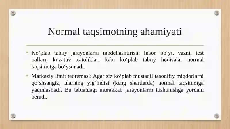 Normal taqsimotning ahamiyati va mohiyati 4