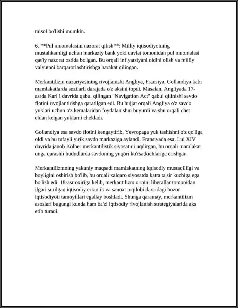 Rivojlangan Merkantlizim Referat 4