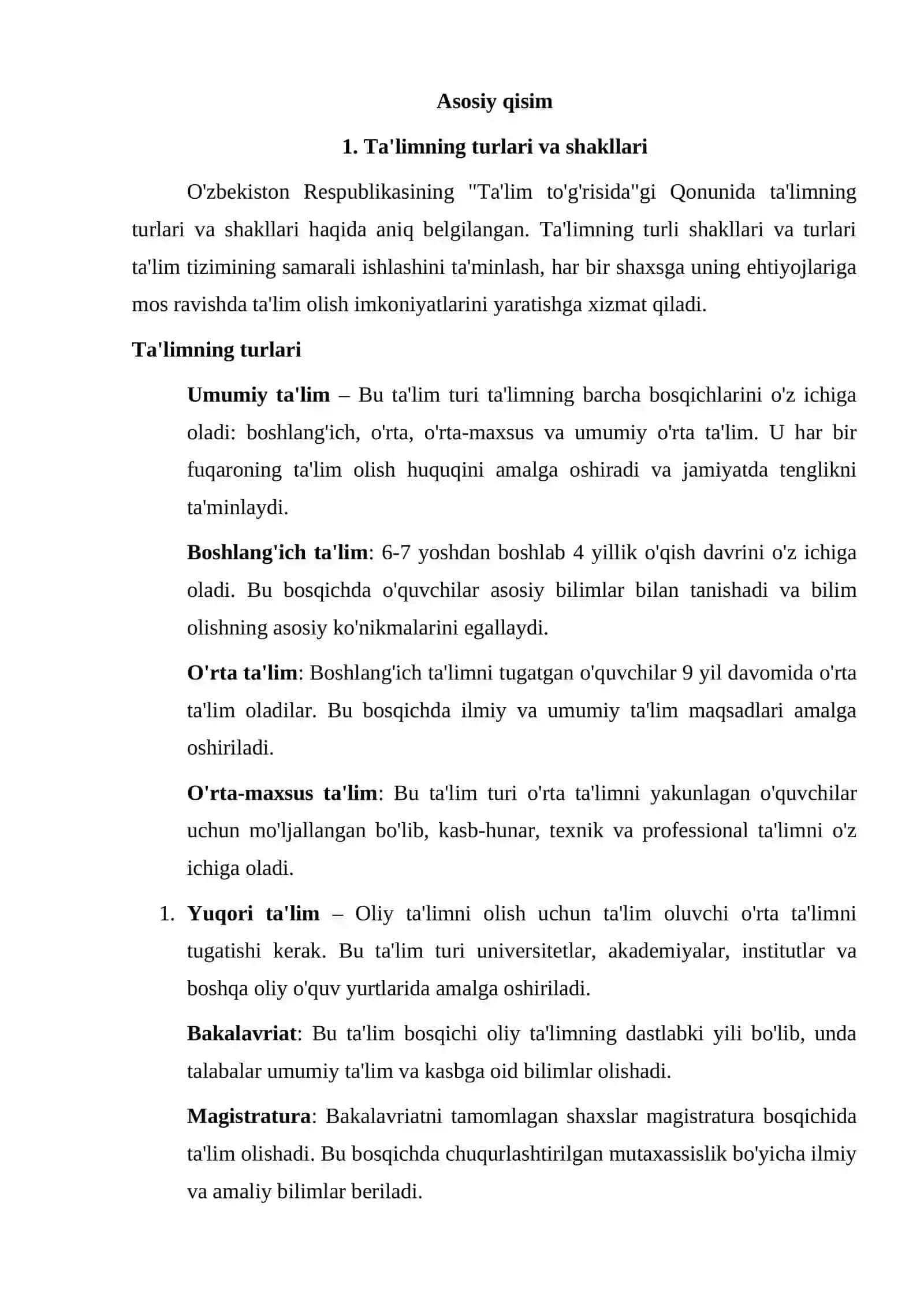 O'zbekiston Respublikasida ''Ta'lim to'g'risi ''dagi Qonunning mohiyati 4