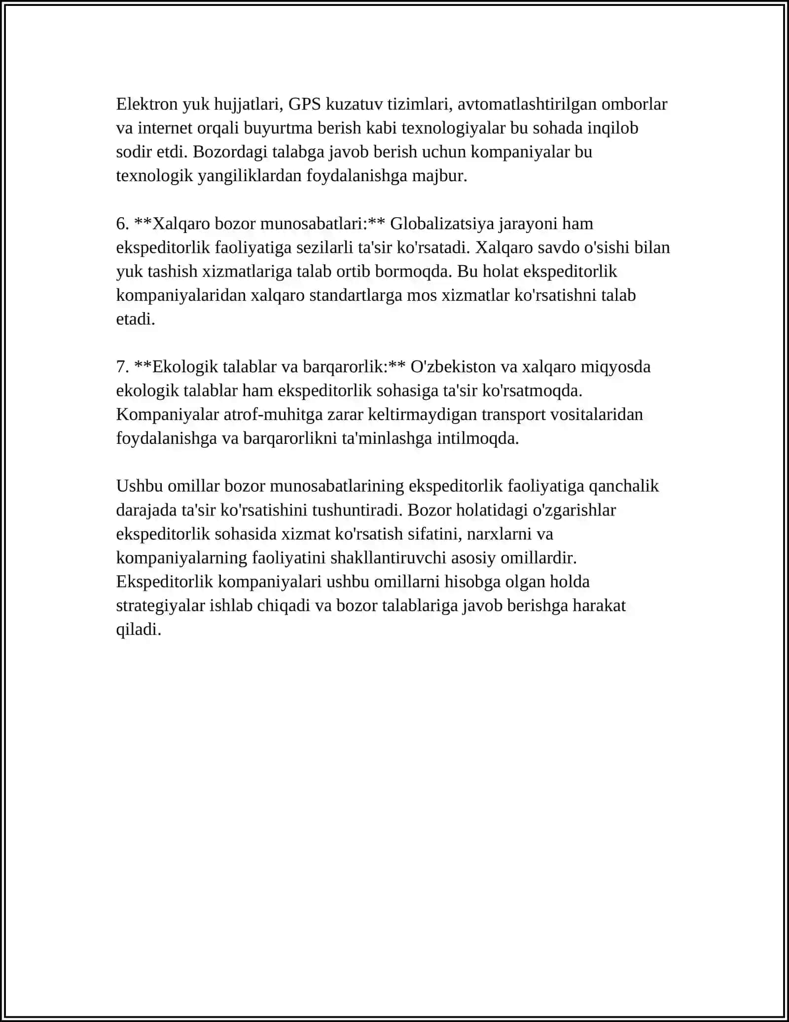 BOZOR MUNOSABATLARI SHAROITIDA EKSPEDITORLAR ISHINI TASHKIL ETISH 4