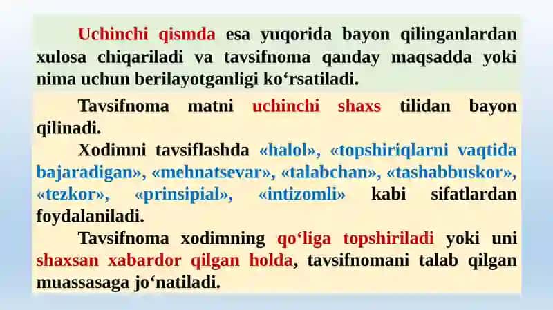 TAVSIFNOMA, TAVSIYANOMA, TARJIMAYI HOL, TILXAT 4
