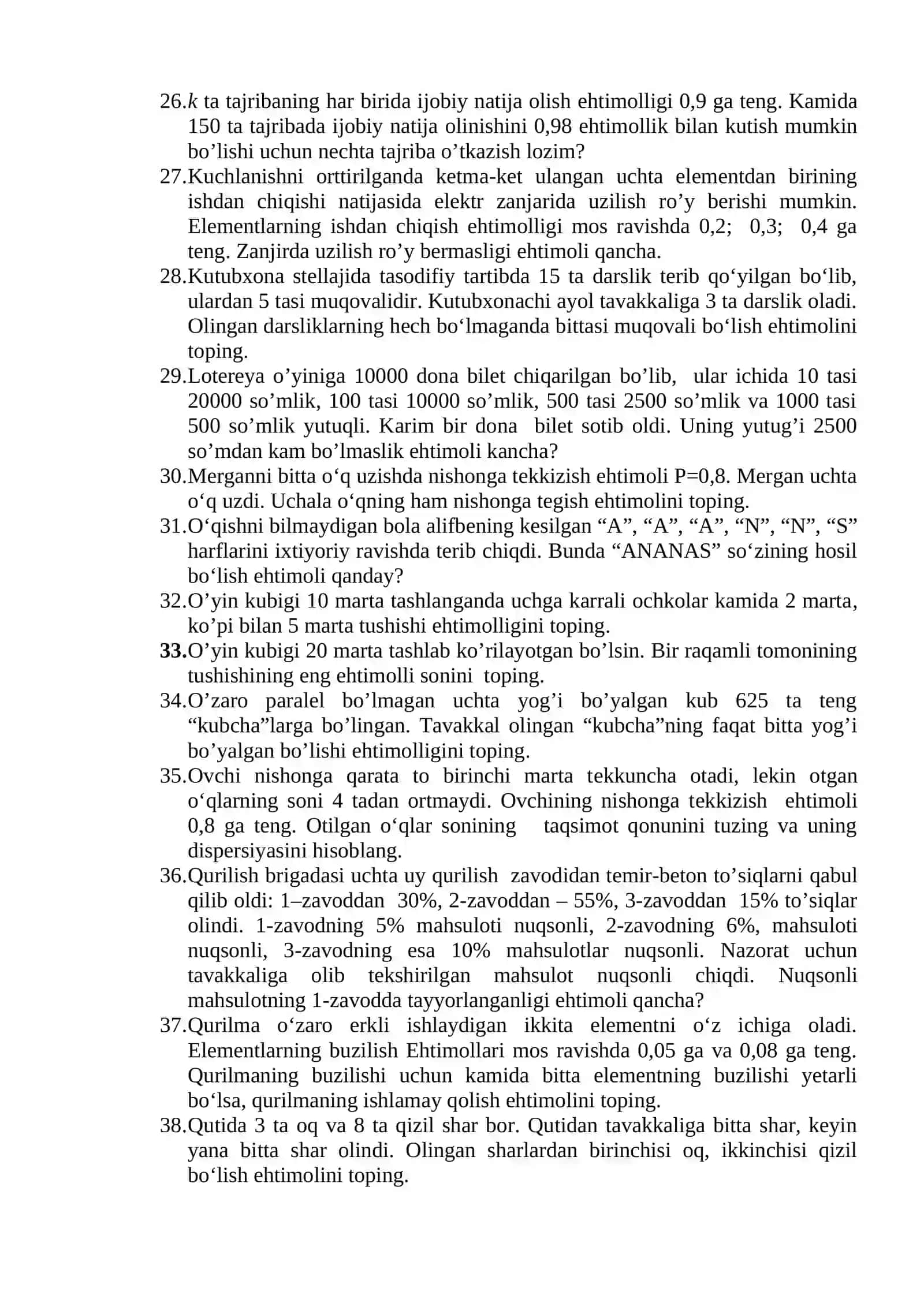 EHTIMOLLAR NAZARIYASI VA MATEMATIK STATISTIKA 4