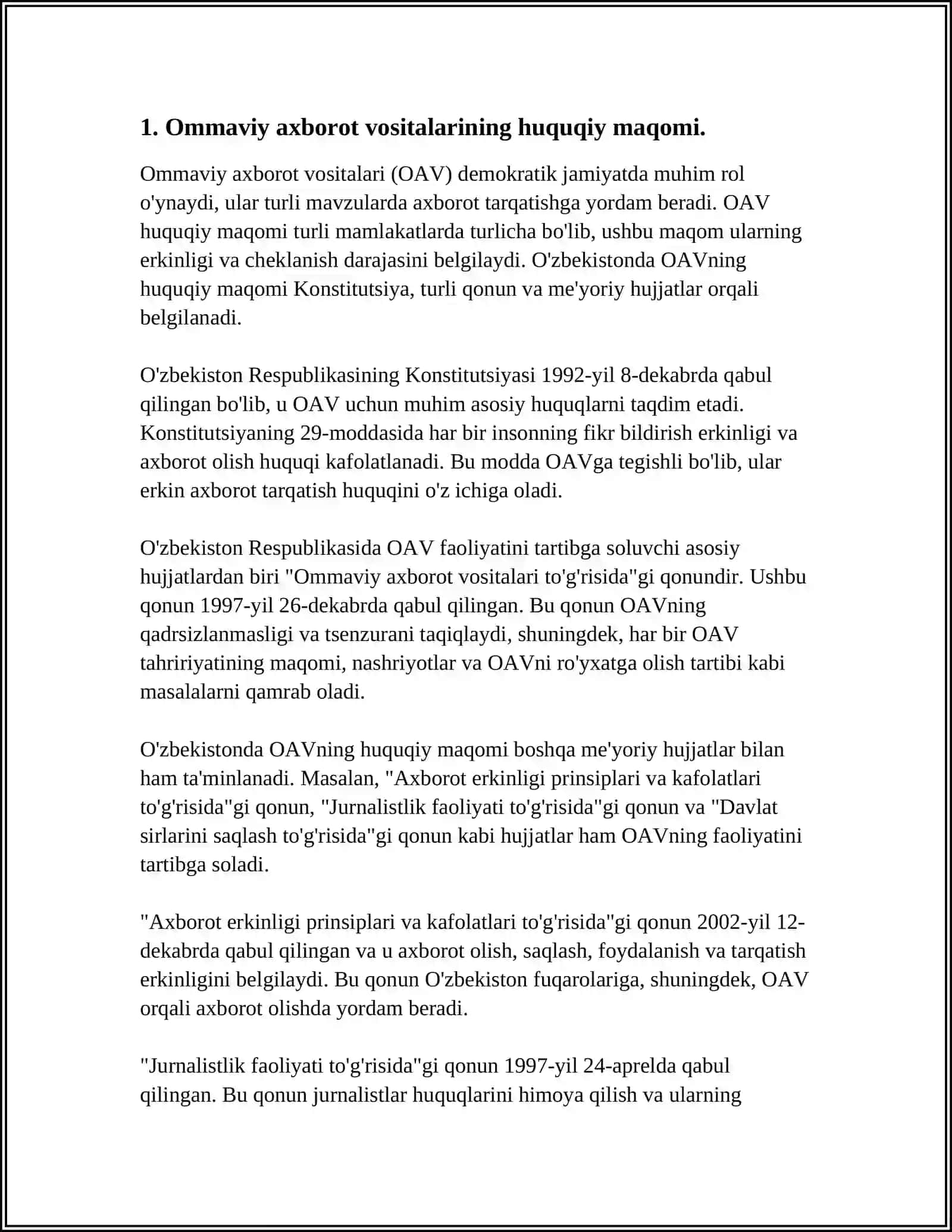 Ommaviy axborot vositalarining faoliyati 4