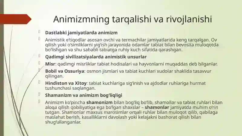 Ibtidoiy dinlar(Animizm, Fetishizm,Totemizm, Shomonizm) 4