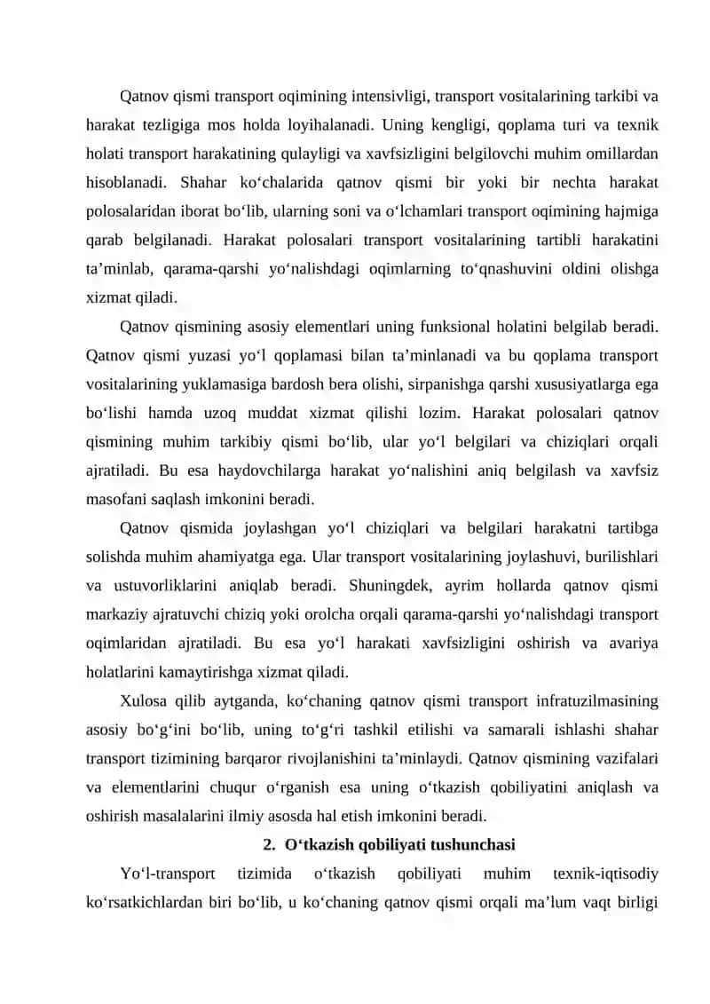Ko'chaning qatnov qismini o'tkazish qobiliyatini aniqlash 4