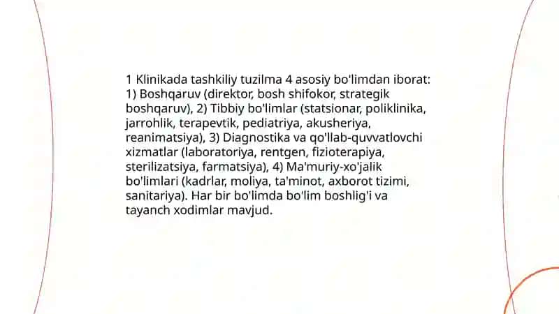 Klinikada tashkiliy tuzilma va bo'limlar 4