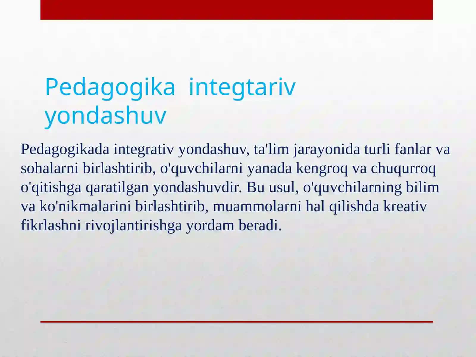 Mutaxassislik fanlarini o'qitish samardadorligini oshirishda integrativ yondoshuv 4