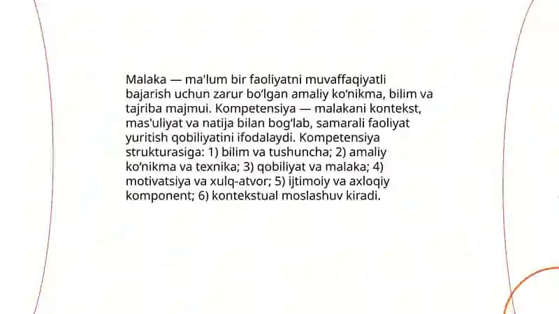 Faoliyatning ózlashtirilishi va malakalarni egallash 4