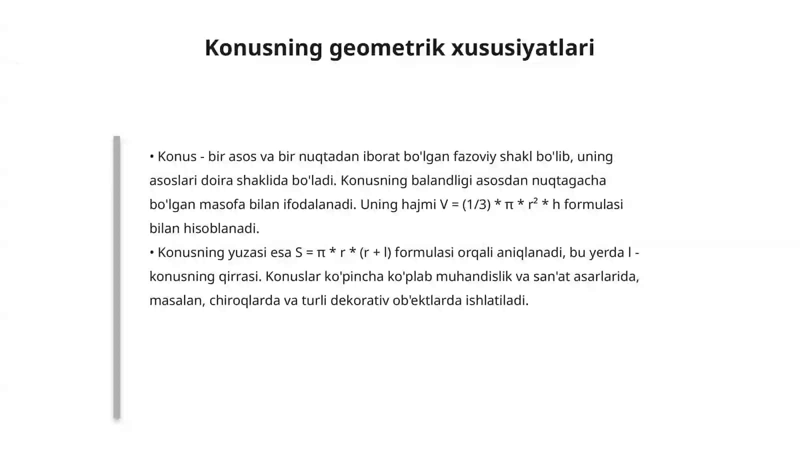 Fazoviy shakllar: konus, silindr, piramida va prizma 4