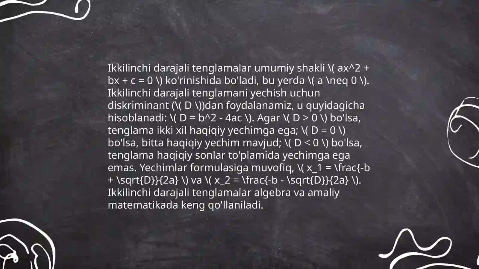 Algebraik tenglamalar 4