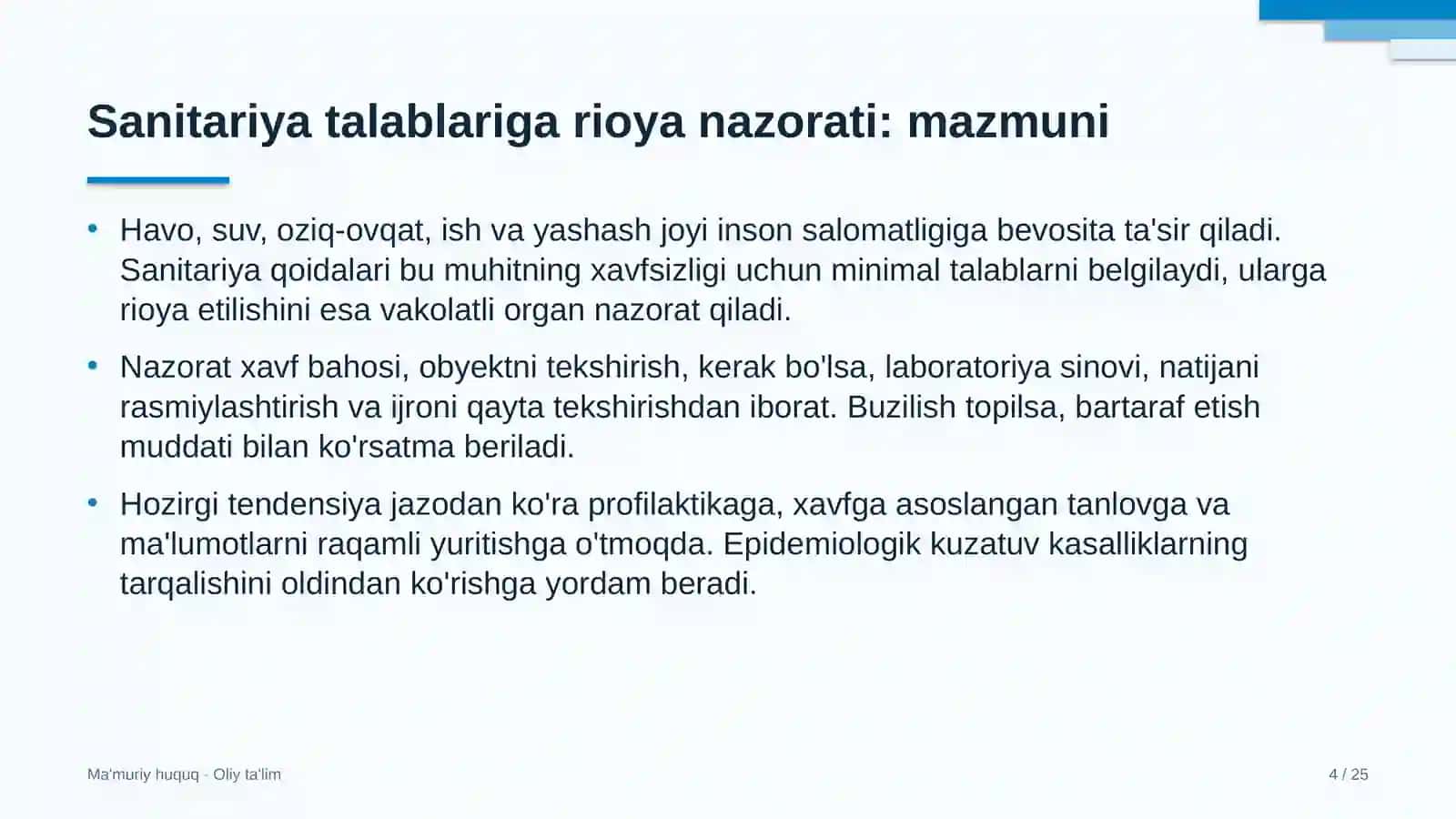 Diagnostika markazlarida sanitariya qoidalari va normalariga rioya etilishini nazorat qilish 4