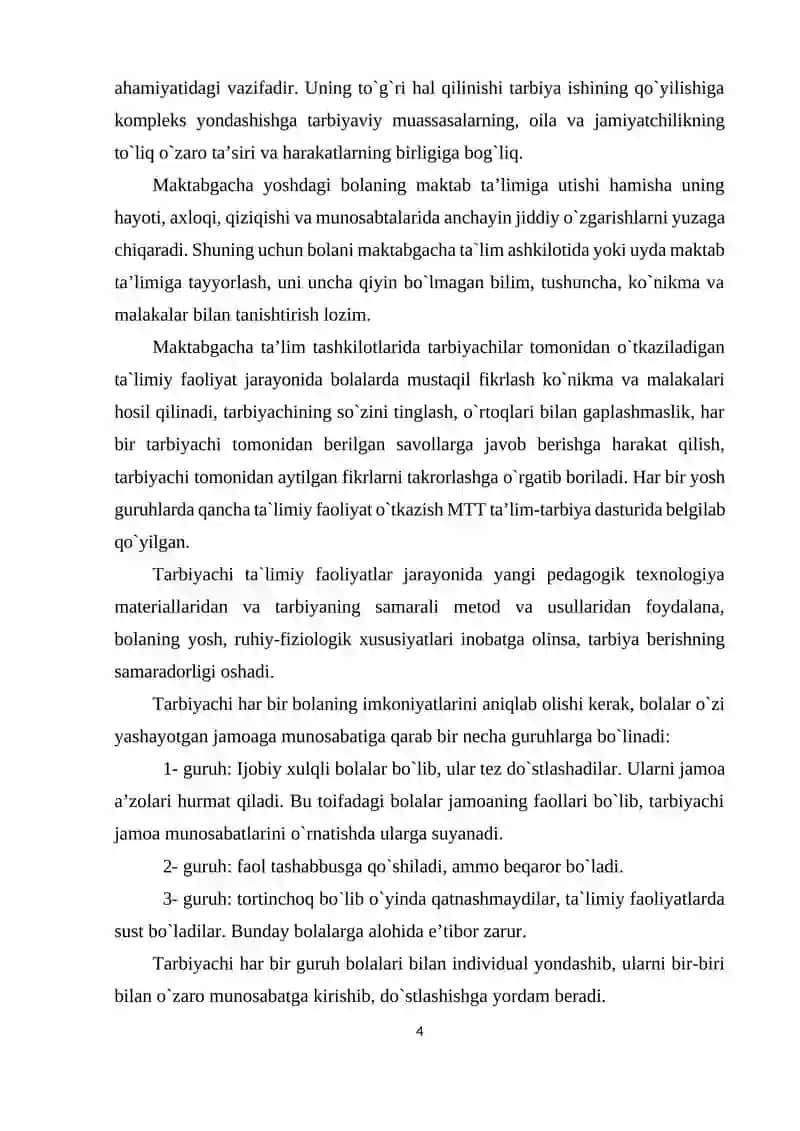 MAKTABGACHA TA’LIM MUASSASASI, OILA VA MAKTAB HAMKORLIGI 4