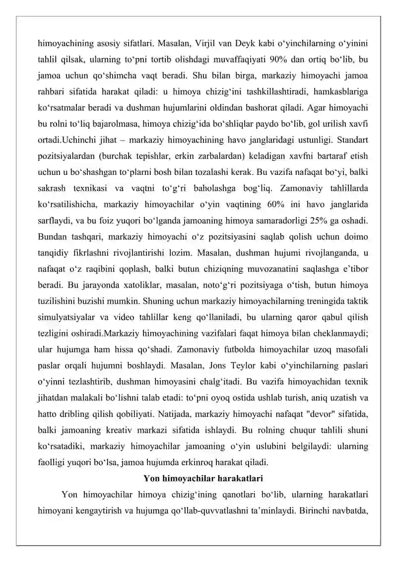 Himoya o‘yinchilari faoliyati va ularning taktik tayyorgarligi 4