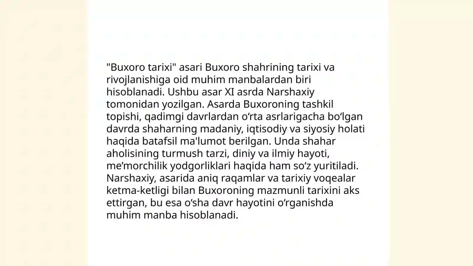 Narshaxiyning "Buxoro tarixi" asari bo'yicha 4