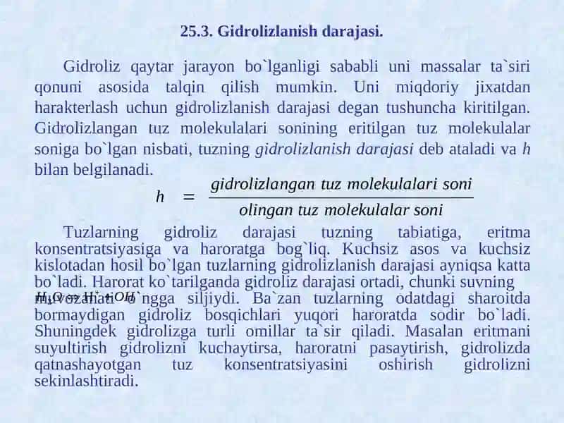 Gidroliz jarayoni, tuzlar gidrolizi 4