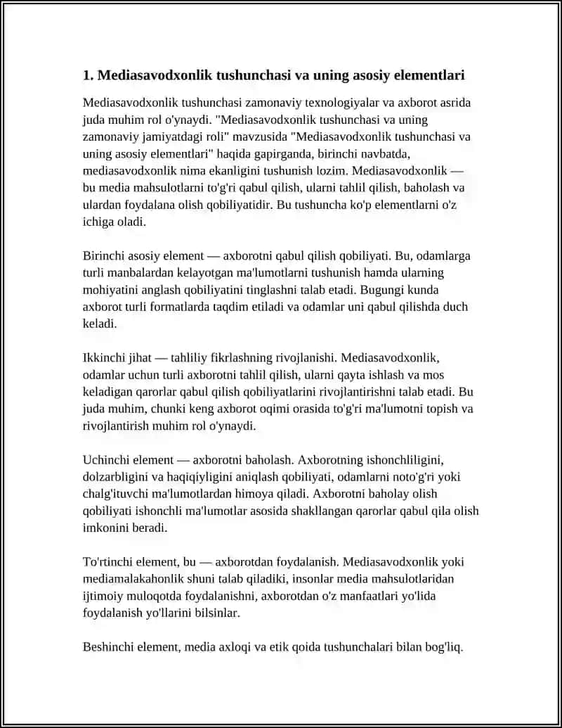Mediasavodxonlik tushunchasi va uning asosiy elementlari 4