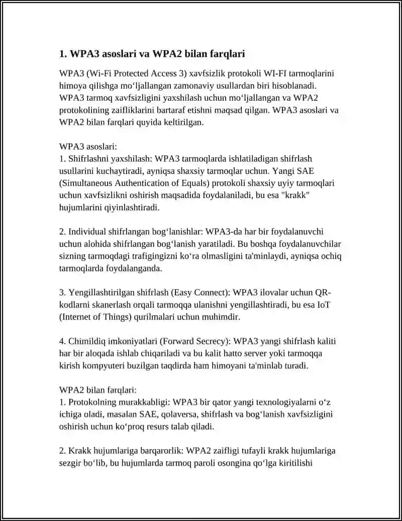 WI-FI TARMOQLARINI HIMOYA QILISHNING ZAMONAVIY USULLARI: WPA3, MAC FILTERING VA SSID BOSHQARUVI 4