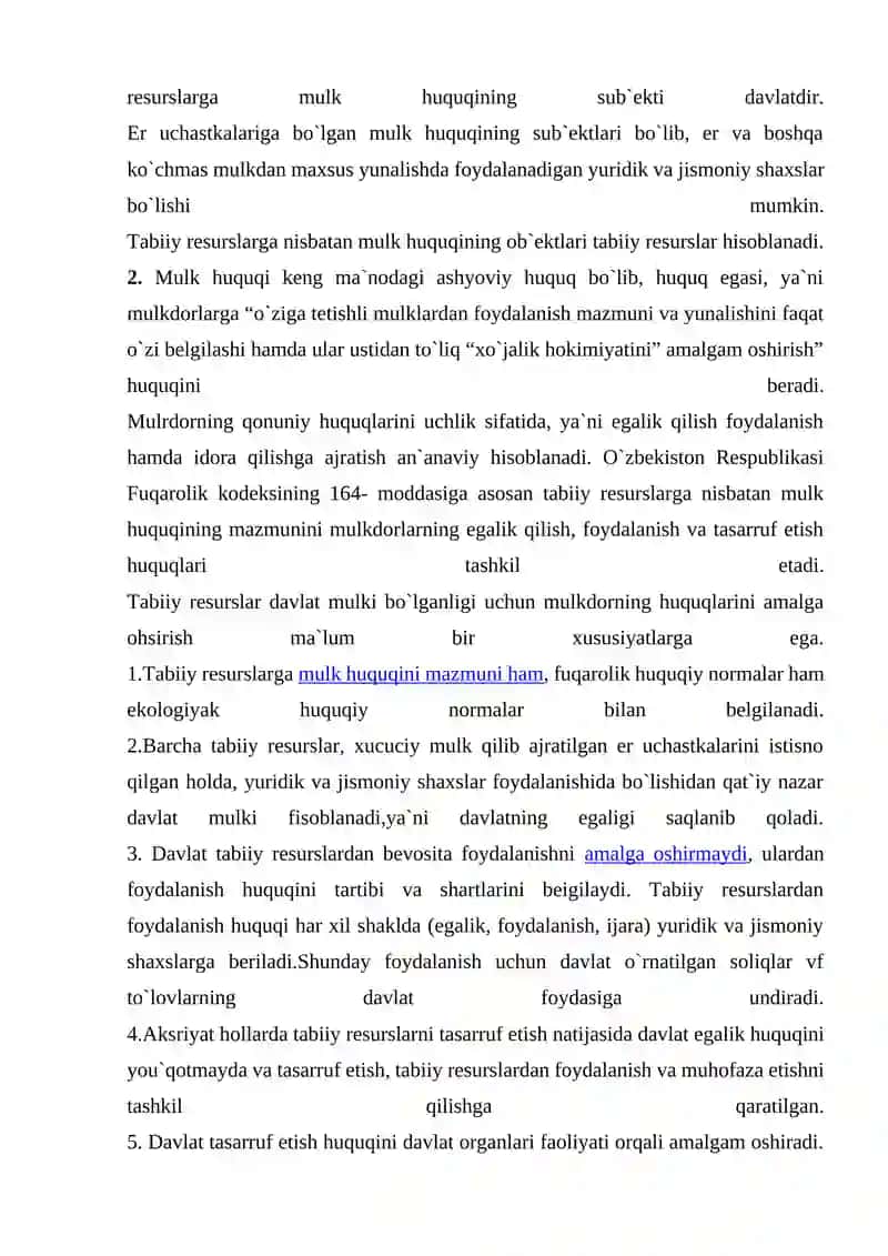 TABIIY RESURSLARGA NISBATAN MULK HUQUQI 4