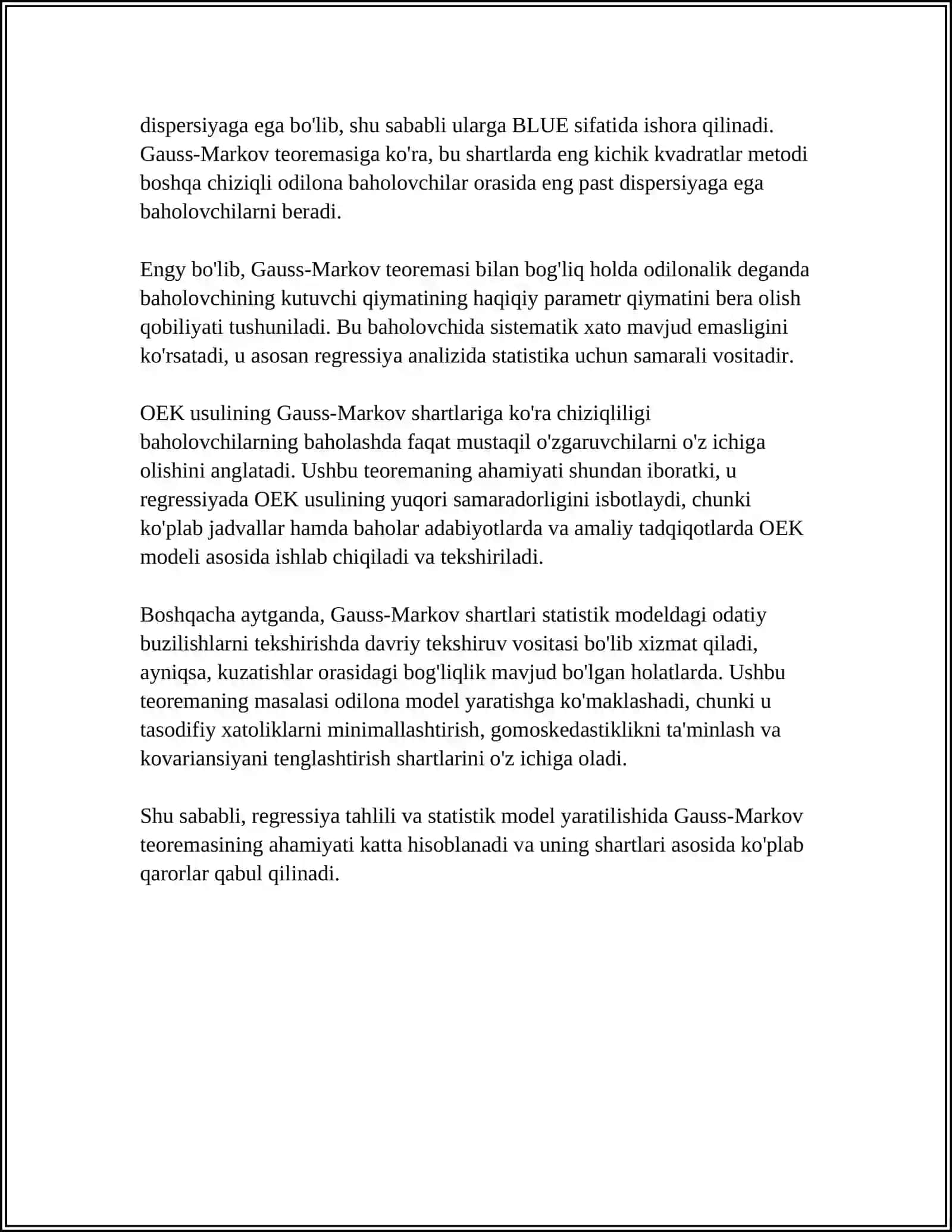 GAUSS-MARKOV SHARTLARI 4